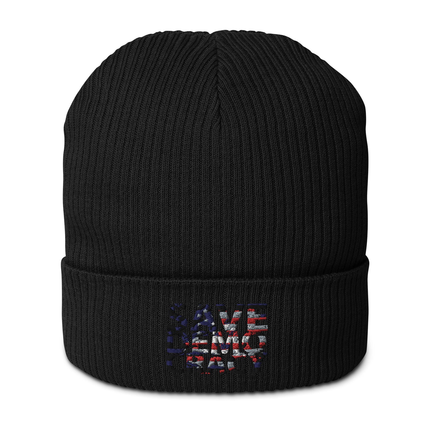 SAVE DEMOCRACY Organic ribbed beanie