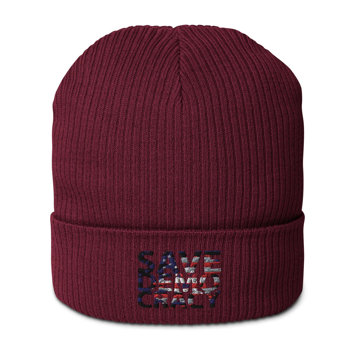 SAVE DEMOCRACY Organic ribbed beanie