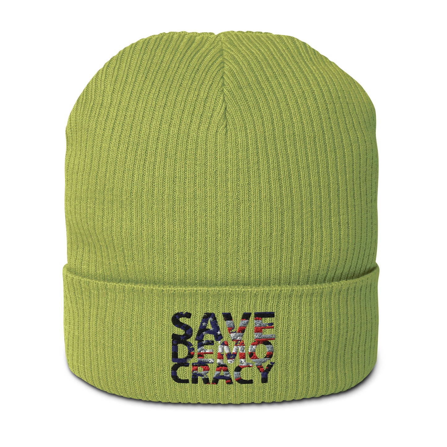 SAVE DEMOCRACY Organic ribbed beanie