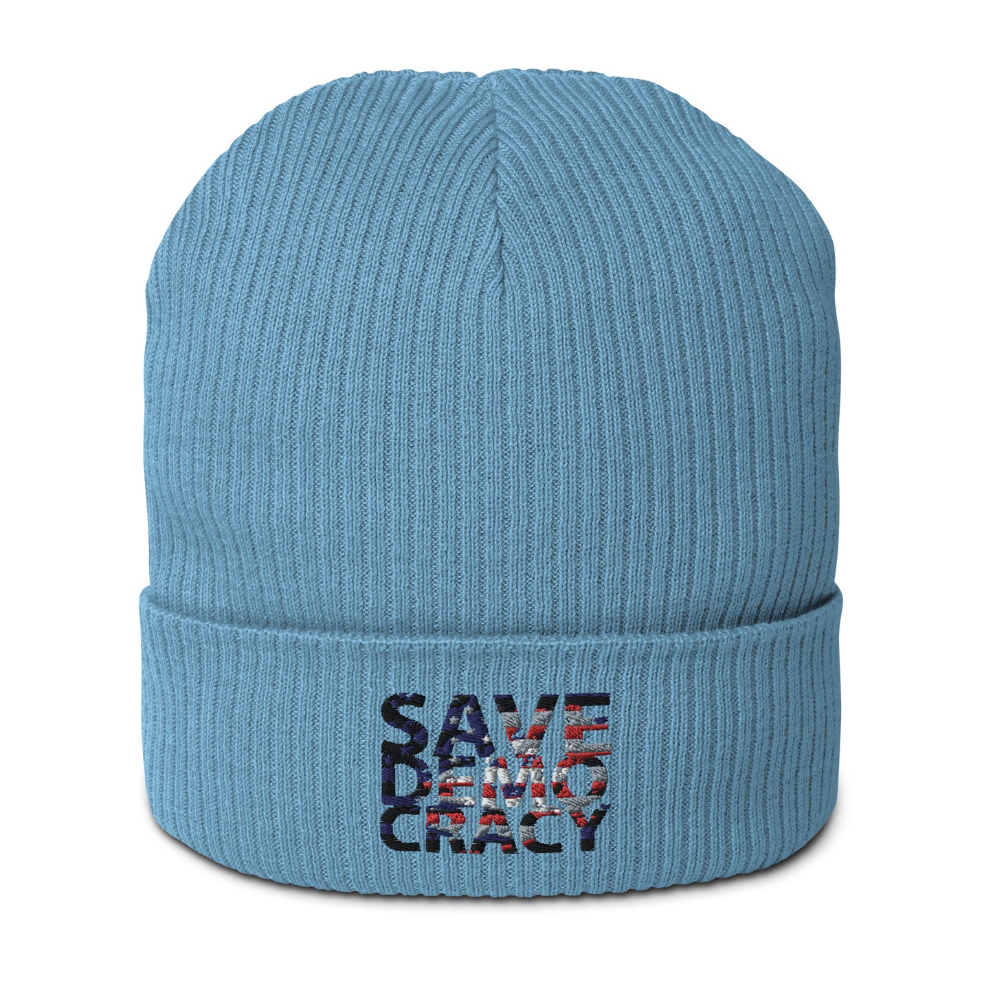 SAVE DEMOCRACY Organic ribbed beanie