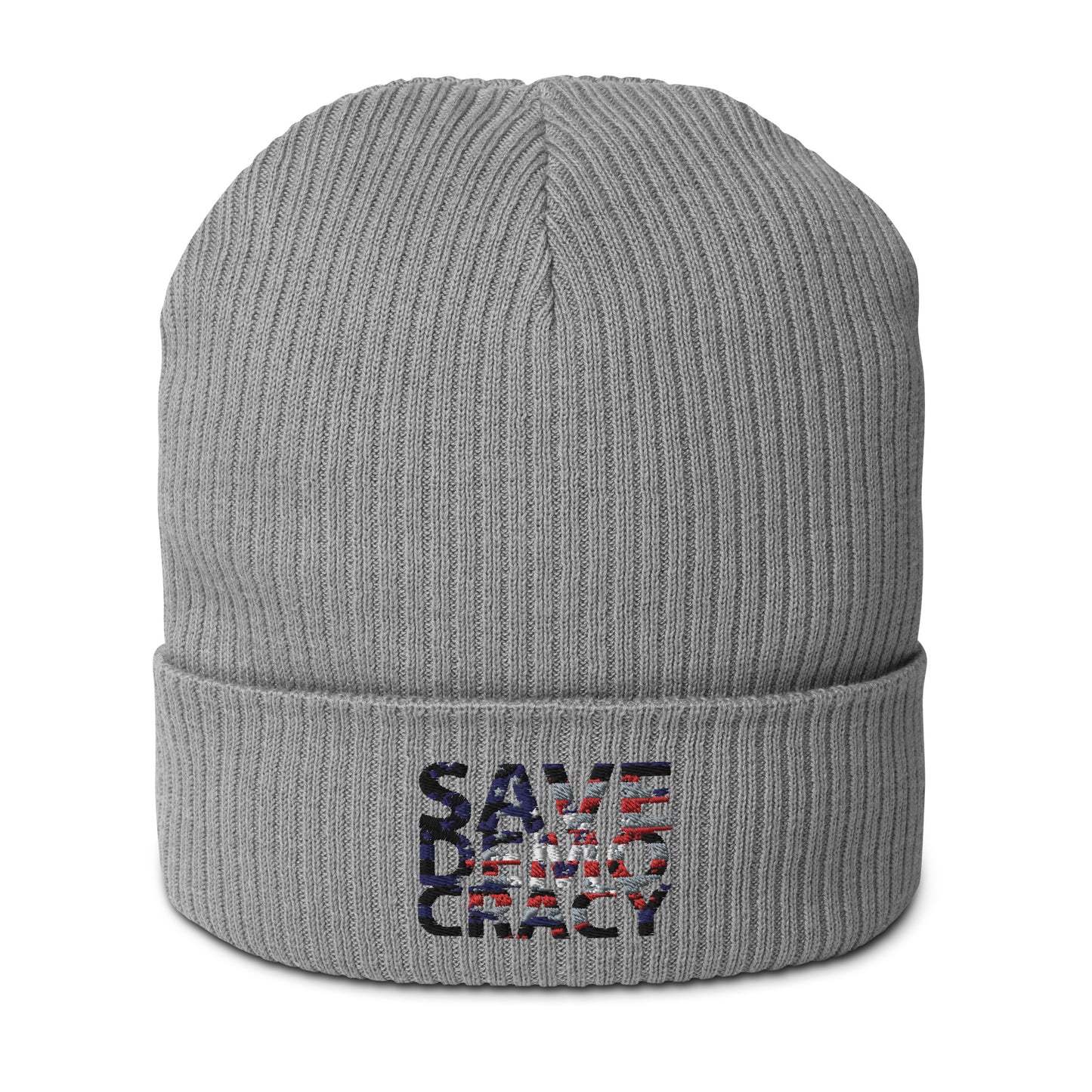 SAVE DEMOCRACY Organic ribbed beanie