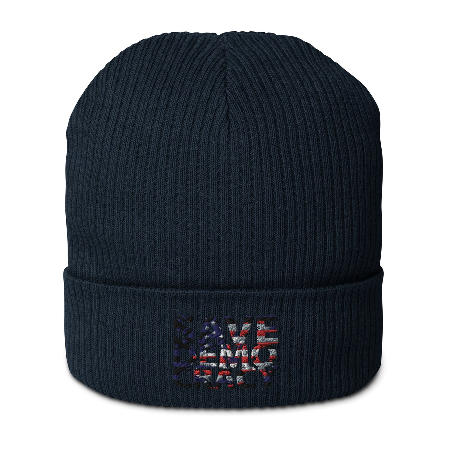 SAVE DEMOCRACY Organic ribbed beanie